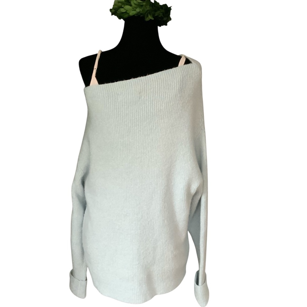 Treasure & Bond Light Blue Drift Asymmetrical Off Shoulder Ribbed Cotton… - Picture 5 of 14